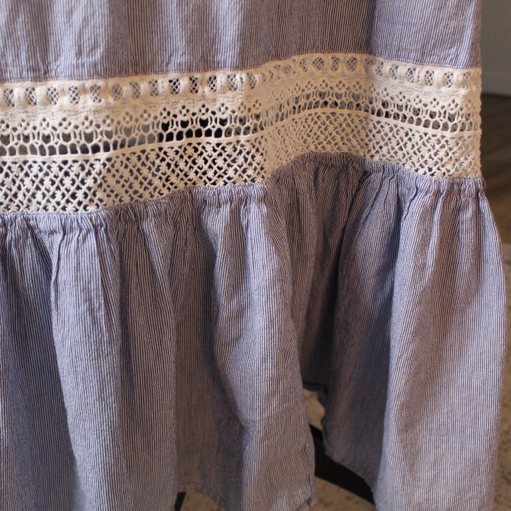 Blue and White Striped Maxi with Crochet Detail - Picture 7 of 9
